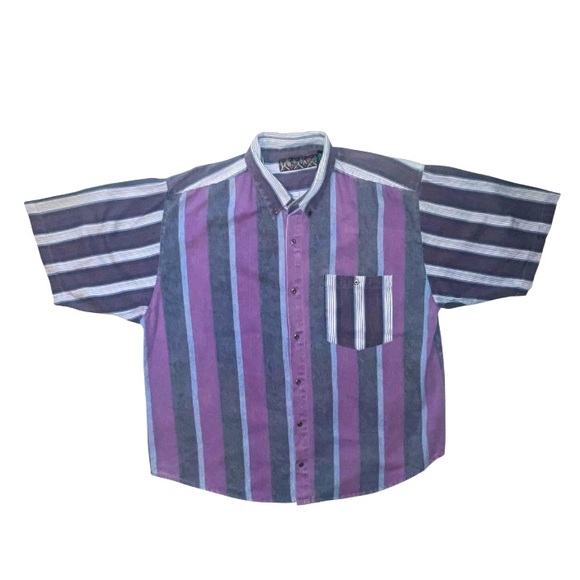 Vintage Trespass Striped Short Sleeve Button Down Shirt Size 1X - Picture 1 of 5